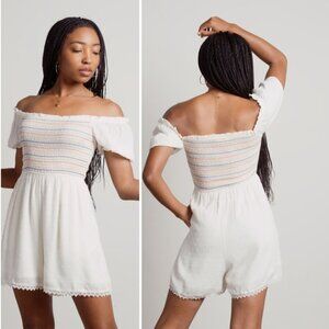 Tobi  Candy Drop Smocked Romper - Off White